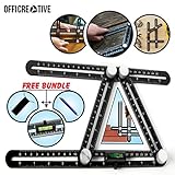 Multi Angle Measuring Ruler by OffiCreative | Multi Function Black Colored Aluminum Layout Template Tool | with Water Balance as Gift.