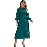 Ferrendo Women's 2026 Spring Fall Midi Dress Casual Long Sleeve Crew Neck Smocked Tiered Long Flowy Dresses with Pockets