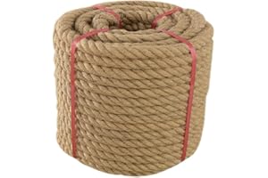 Ganggend Jute Rope (1 in X 50 ft), Thick Twisted Manila Ropes, Natural Heavy Duty Hemp Rope for Swing Bed, Crafts, Railing, Tug of War, Landscaping, Gardening, Bundling, Hammock, Home Decorating