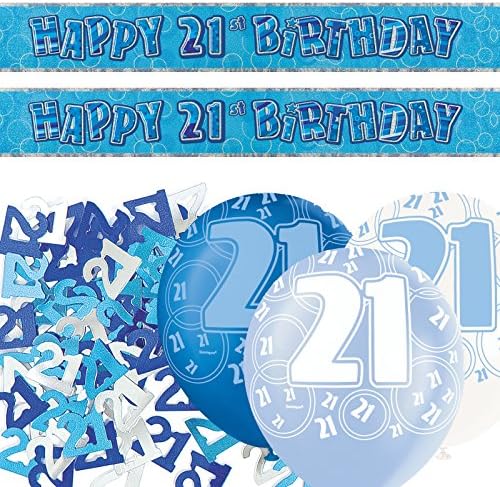 Blue Glitz 21st Birthday Banner Party Decoration Pack Kit Set