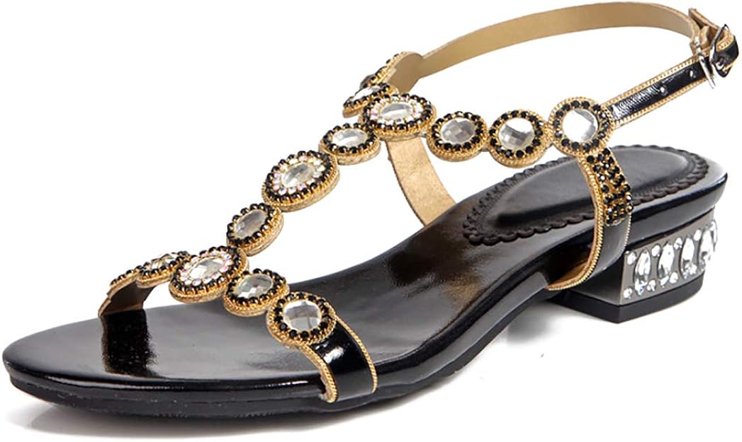 Amazon.com | Odema Women Summer Bling Rhinestone Sandals Mid Heel Open Toe Shoes | Heeled Sandals