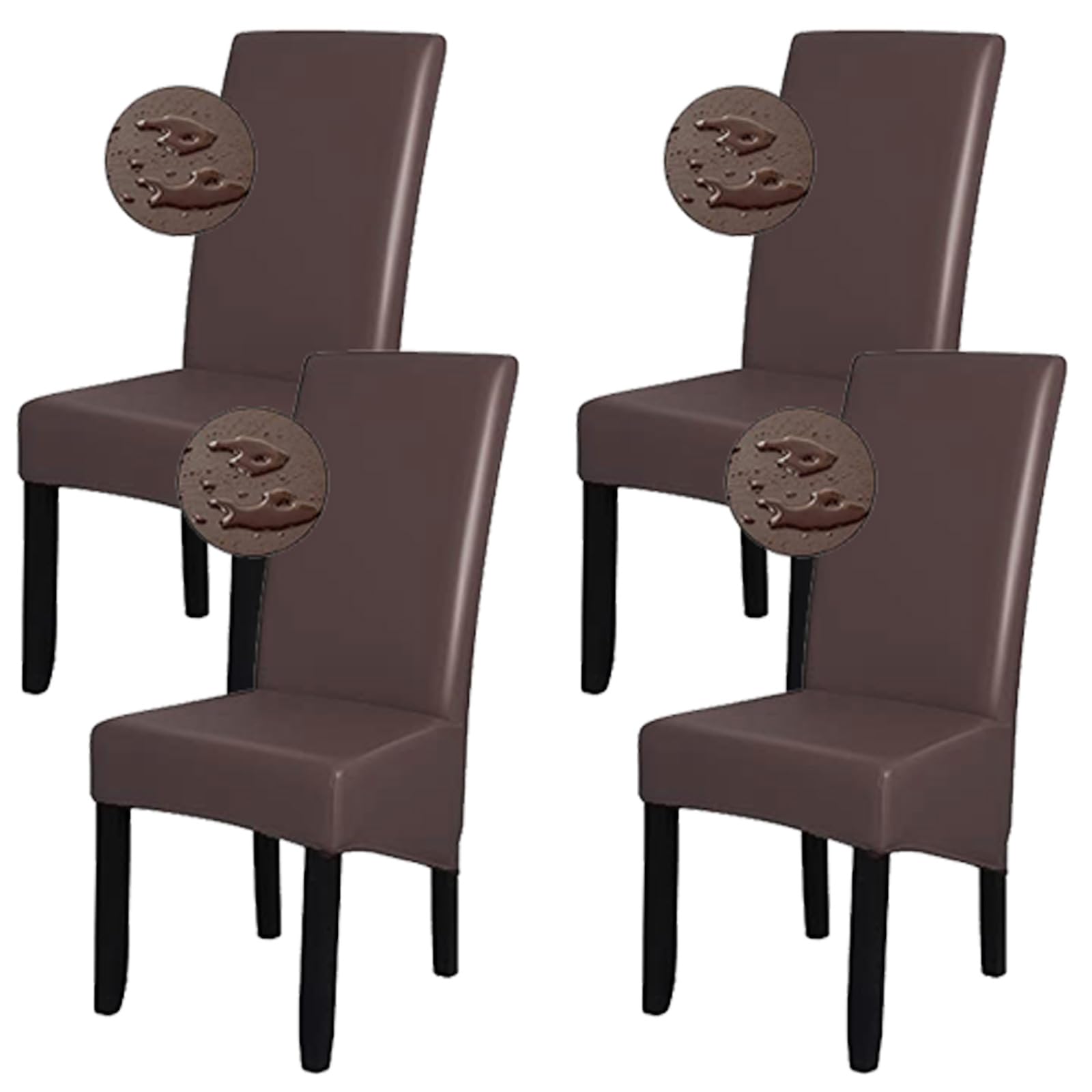 Bestenrose XL Chair Covers for Dining Room Chair Cover Set of 4 PU Waterproof Seat Cover Removable High Back Chair Slipcovers Large Seat Covers Chair Protective for Home Restaurant,Coffee