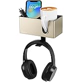 ROSLINE 3-in-1 Clip-on Desk Organizer - Pen, Headphone, and Cup Holder for Expanding Office and Gaming Space (Champagne)