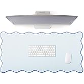 Hahafelt Scalloped Desk Mat Large Scalloped Piping Cute Desk Mat Aesthetic Preppy Table Pad Large Nonslip Pad with Edge Stitching Waterproof Gaming(Blue,31.5 x 15.75 Inches)