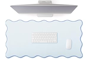 Hahafelt Scalloped Desk Mat Large Scalloped Piping Cute Desk Mat Aesthetic Preppy Table Pad Large Nonslip Pad with Edge Stitching Waterproof Gaming(Blue,31.5 x 15.75 Inches)