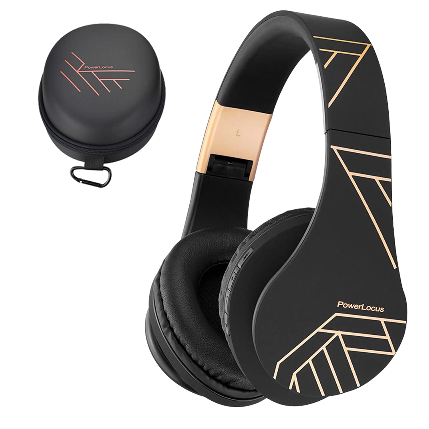 PowerLocus Bluetooth Headphones Over Ear, Wireless Headphones with Microphone, Foldable Headphone, Soft Memory Foam Earmuffs & Lightweight, Micro SD/TF, FM Radio for iPhone/Android/Tablet/PC/TV (Gold)