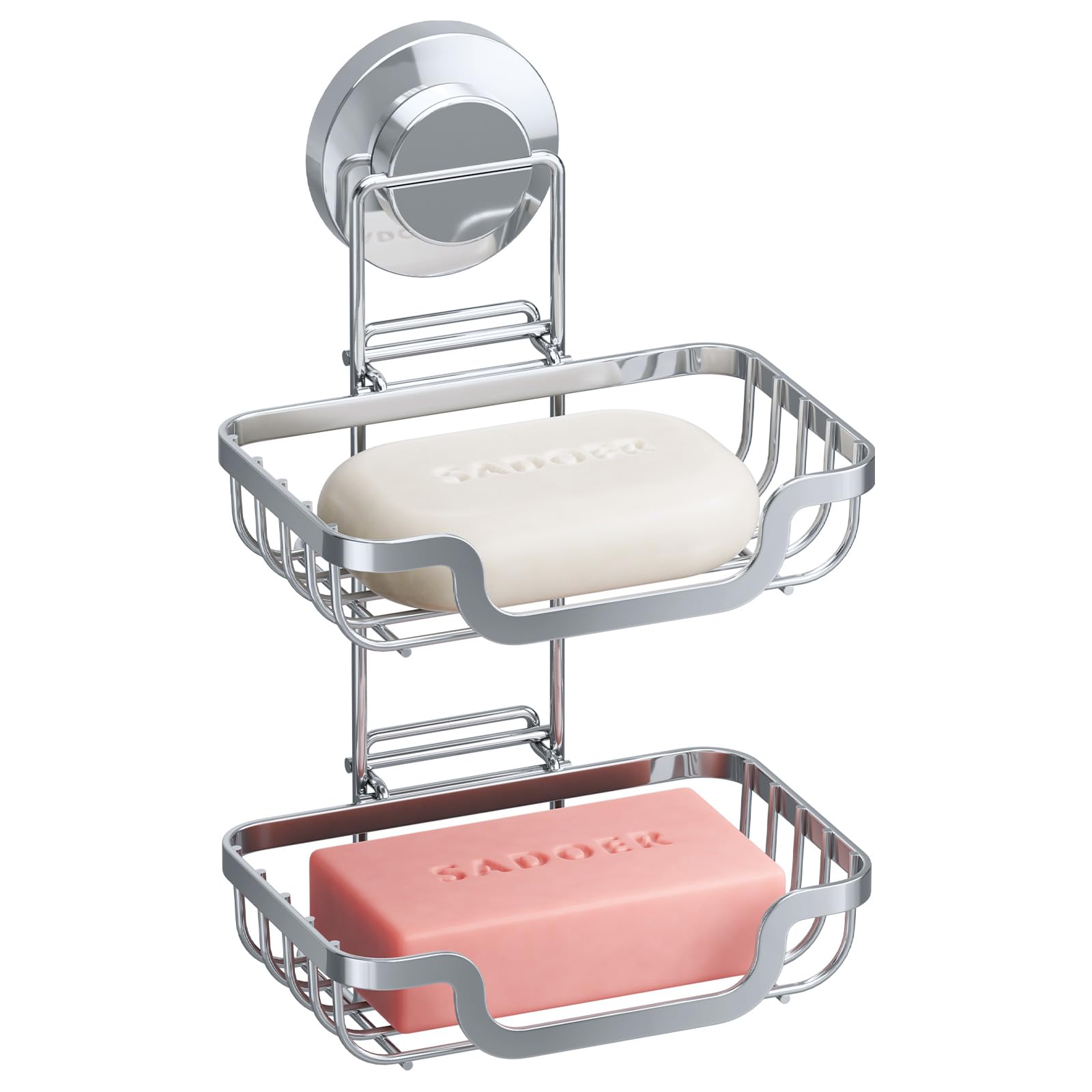 TAILI Suction Soap Dish for Shower Double Layer, Max Hold 5 KG Soap Holder Shower for Bathroom, Wall Mounted Sponge Tray, Metal Bathtub Organizer, Drill-Free Sink Holder, Stainless Steel, Silver