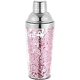 uxcell 16OZ(450ml) Plastic Cocktail Shaker With Strainer, Stainless Steel Top Cocktail Shaker Bottle Wine Mixer Bottle for Bar Party Home Use Wine Shaker Bar Mixing Tool, Pink