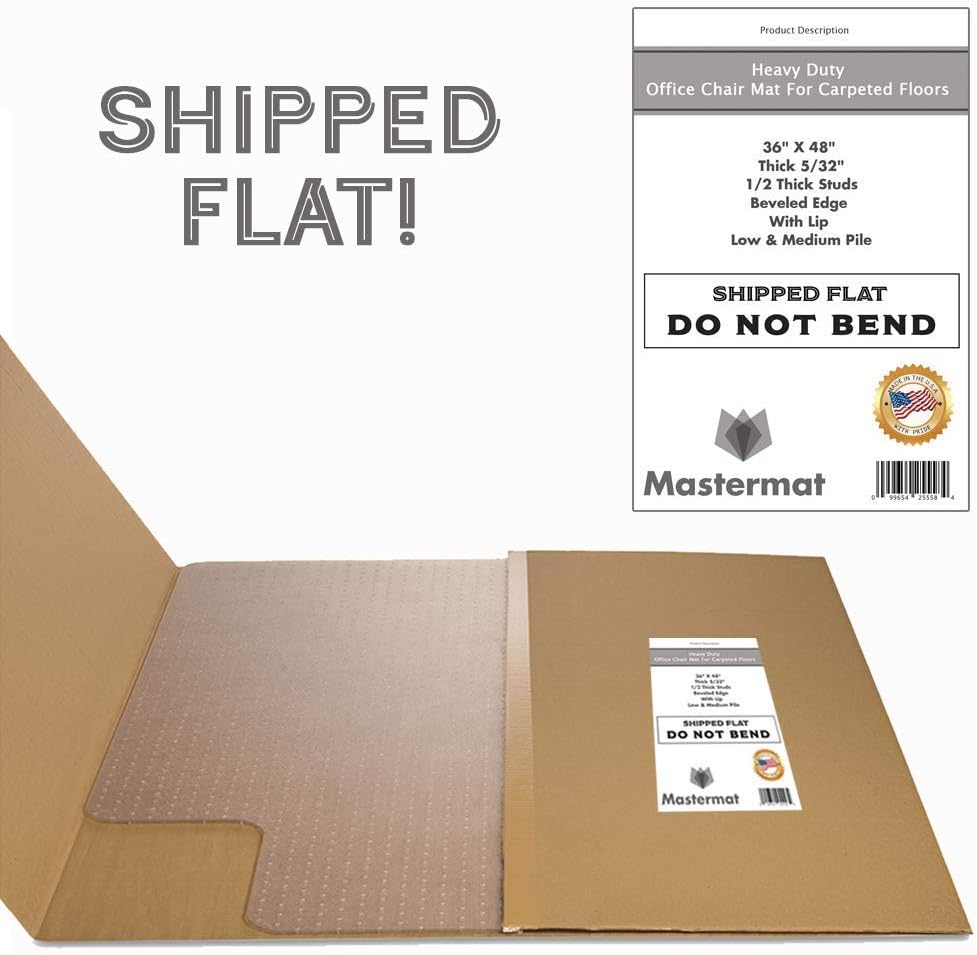 Office Chair Mat for Carpeted Floors, Studded Desk Floor Mat, Clear Heavy Duty for Low and Medium Pile, Beveled Edge with Lip Large 36" X 48" Shipped Flat by Mastermat : Office Products