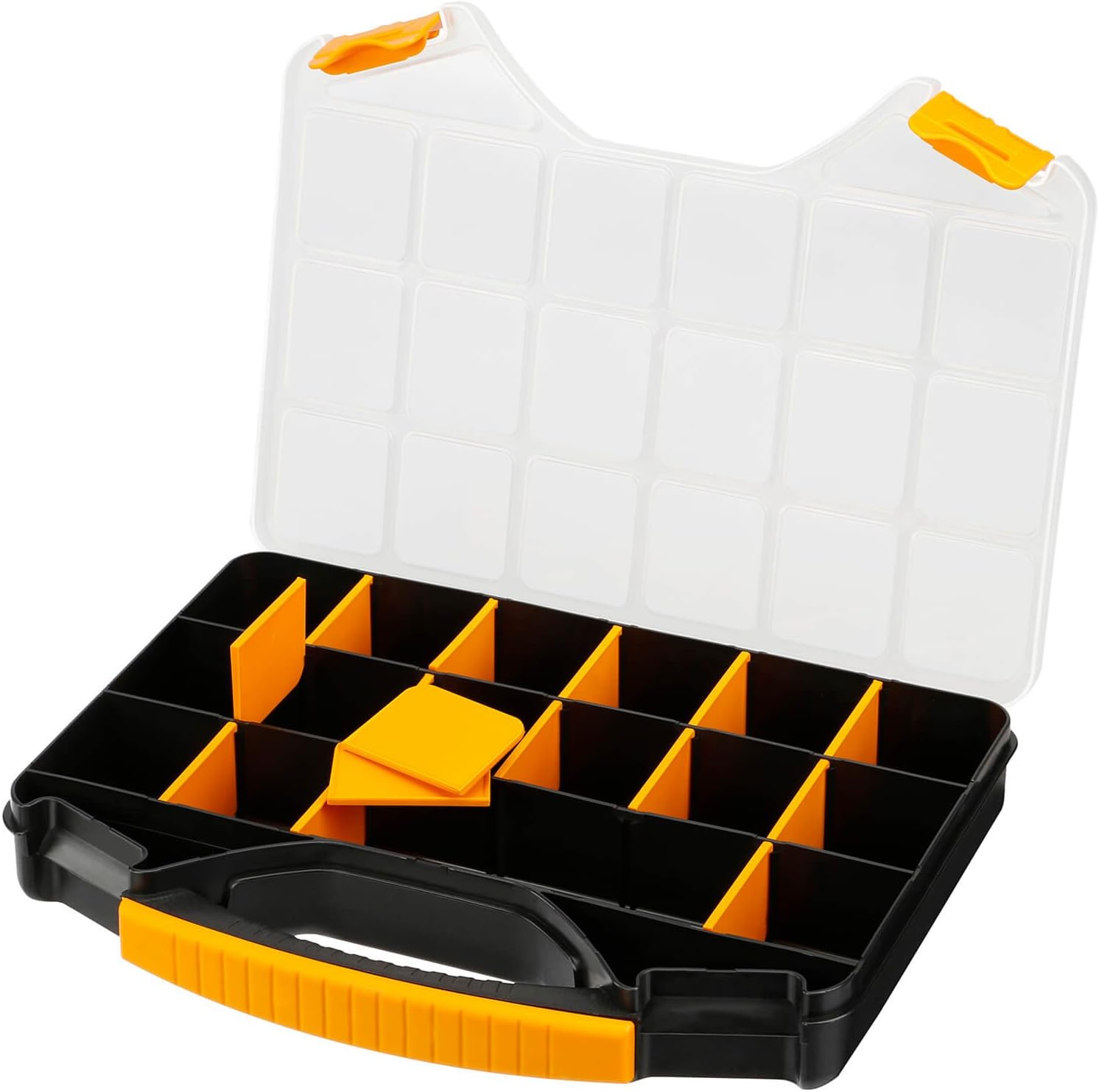 Mano 13" Plastic Organiser Storage Box with 20 Adjustable Compartments, 'Black, Yellow' - Image 4
