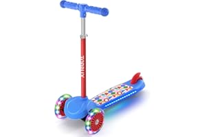 TONBUX Kids Scooter for Ages 3-5, Toddler Scooter with Light-Up Deck and Wheels, Adjustable 4-Level Height 3-Wheel Scooter for Kids, Lean-to-Steer Design