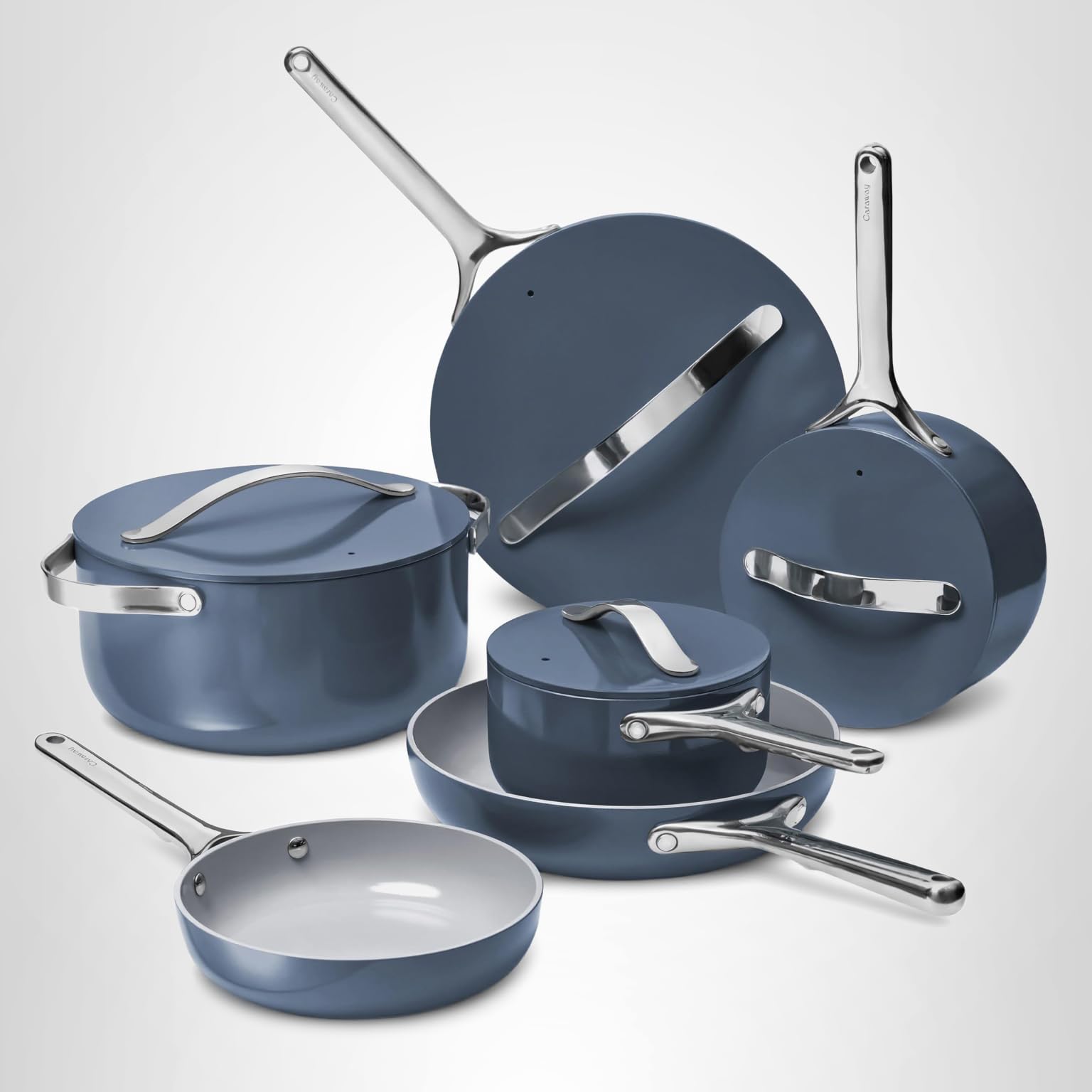 Caraway Deluxe Non-stick Ceramic Cookware Set (16 Piece) Pots, Frying Pans, Lids and Kitchen Storage - PFAS & PFOA Free - Oven Safe Pan Set & Compatible with All Stovetops - Navy