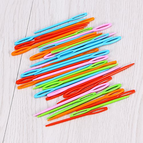 ULTNICE 40pcs Large Eye Plastic Sewing Needles Weaving Tools for Kids Mixed Color