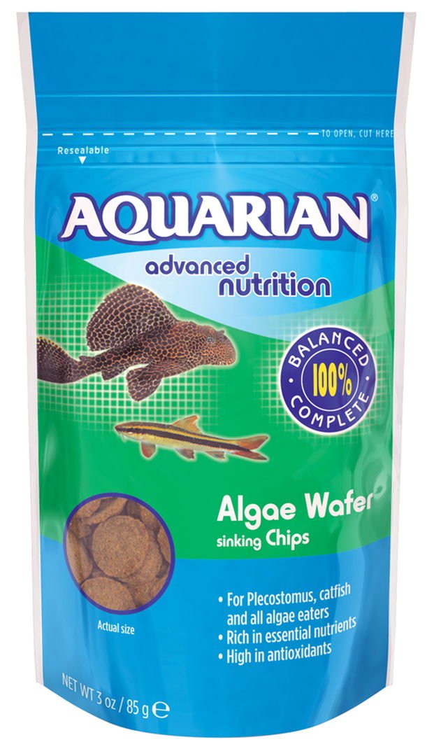 AQUARIAN Complete Nutrition, Aquarium Algae Eater Fish Food, Sinking Algae Wafers, 85 g Bag