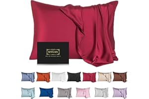 SIYUAN Mulberry Silk Pillowcase for Hair and Skin,Standard Size Cooling Silk Pillow Case with Hidden Zipper,Allergen Proof Dual Sides Soft Breathable Smooth Silk Pillow Cover for Women(Standard,Dark Red)