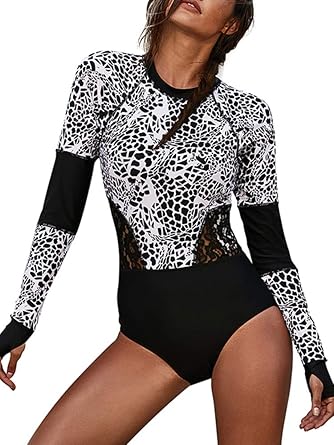 zipper back  long sleeves Leopard prints Rashguard