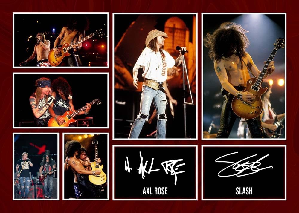 Photographs - RJR PRINTS Slash & Axl Rose - Guns N' Roses Signed A4 Montage Photo Print Pre Printed Signature Autograph Gift