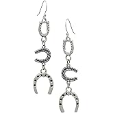 Silver Dangle Earrings on 925 Sterling Silver Wire, Western Cowgirl Style, Fashion Trendy Handmade Earrings for Women Girls, Hypoallergenic (Horseshoe B)