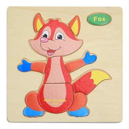 Alician Toy Children Cartoon Wooden Intelligence Jigsaw Puzzle Toy Animal Transportation Cognize Hands Grip Toy Fox