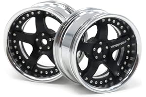 HOBBYSOUL 2pcs RC 1/10 Aluminum On Road Wheel Rims Hex 12mm Adjustable Offset Silver/Black Color Fit for 1:10 RC On Road Drift Touring Street Car Tire Tyre