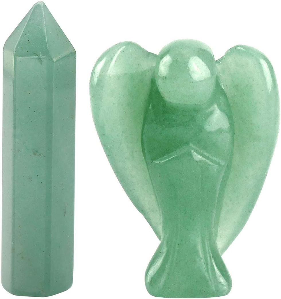 Top Plaza Reiki Chakra Therapy Healing Stones Crystals Kit with Pocket Guardian Angel Figurines Statues and Quartz Crystal Wand, 1.5 Inches - Green Aventurine