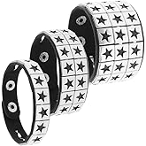 BaBakiak Studded Pentacle Leather Punk Charm Cuff Bracelets, Set of 3, for Women Men