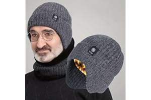 Men's Winter Warm Knit Beanie Hat with Elastic & Snowflake Design, Thick Insulated Cold Weather Hat for Dad, Grandpa, Machine