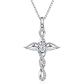 JiaYangJY Silver Angel Wing Cross Pendant Purple Infinity Cross Necklace for Ladies AAAAA Cubic Zirconia Infinity Cross Necklace Religious Cross Jewelry Christian