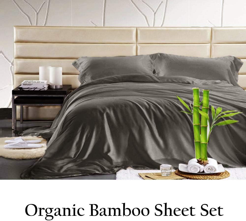 JVIN FAB 100% Pure Bamboo BedSheet - Super Soft & Warm | Luxurious Satin Weave | Hypoallergenic Bedding Blend from Natural Bamboo Fiber - Resists Wrinkles Free 4 Piece Sheets(Queen, Elephant Grey)