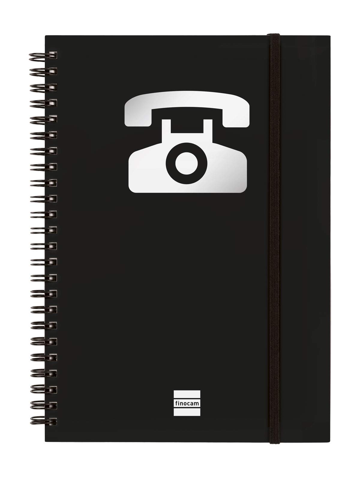 Finocam - Double spiral address book and elastic band closure | 48 sheets | A5 double spiral bound alphabetical contacts organiser - colour Black