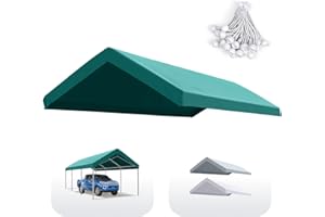 Quictent Carport Replacement Tarp Canopy Top Cover with Edge with Bungees Balls, for 10x20 ft Garage Party Tent Shelter - Green, One Roof Only