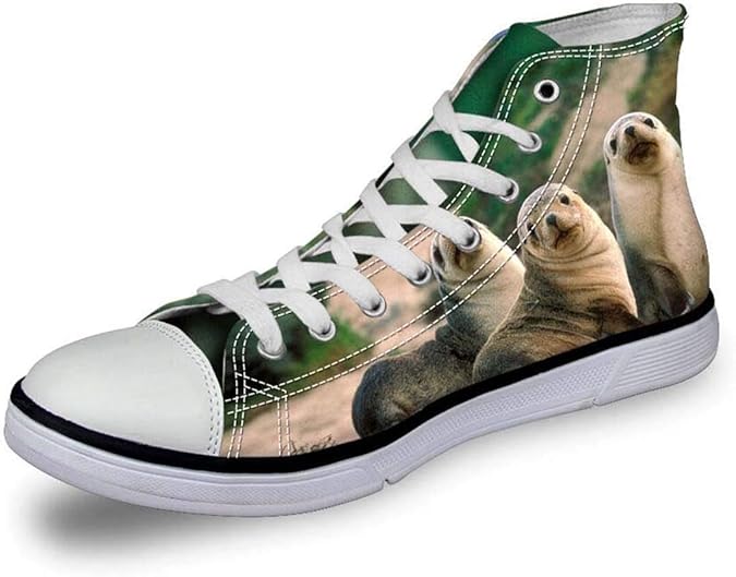 Women's Ladies Blue Seal High Top Canvas Trainers Shoes Lace Up Walking ...