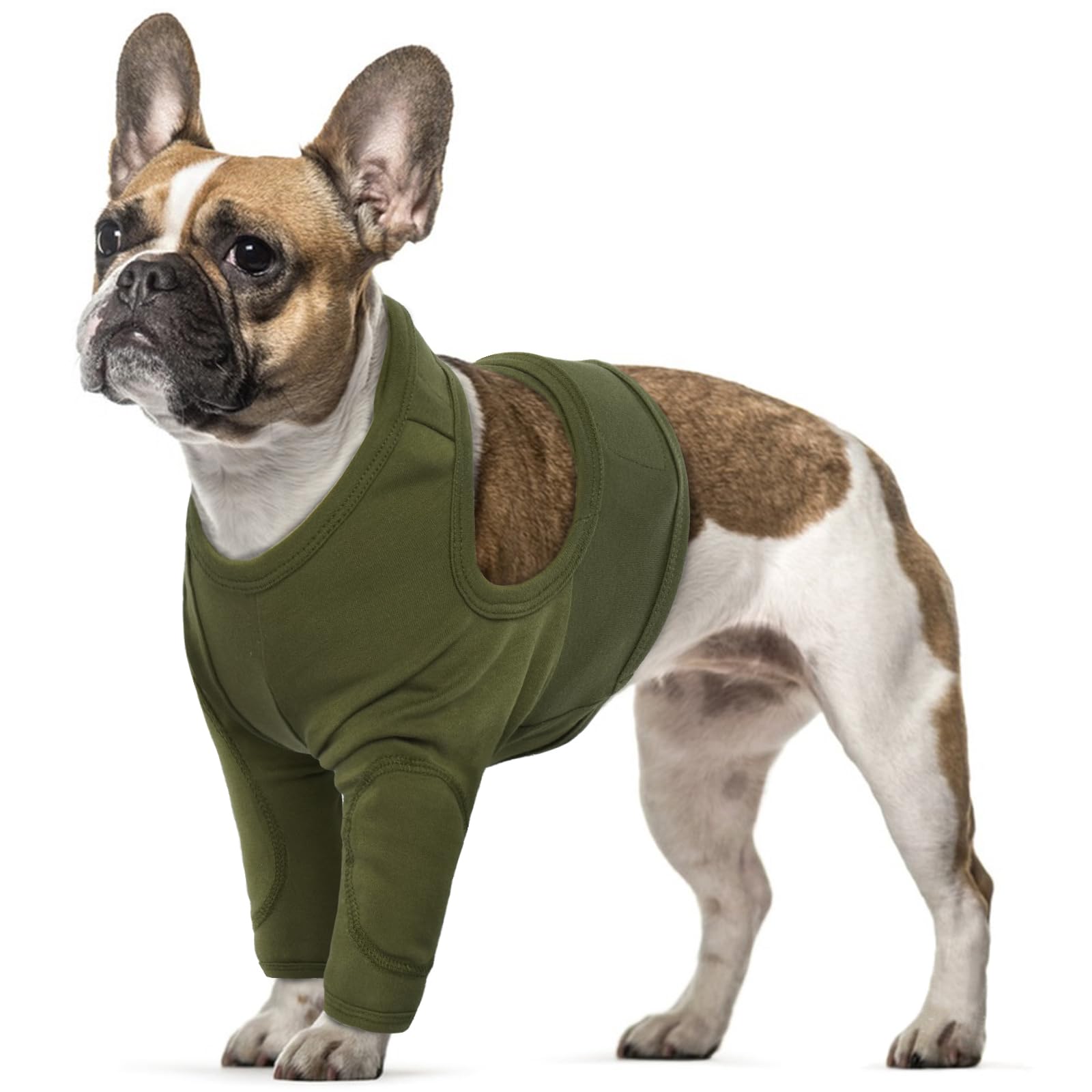 Dog Recovery Sleeve, Dog Front Leg Wound Protector Pet Recovery Suit Long Sleeve Soft Cotton Padded(ArmyGreen, M)