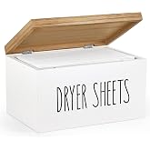 Dahey Dryer Sheet Holder, Laundry Wooden Container Holds 180 Sheets, White | Dust &amp; Moisture Proof Sealed Lid, Printed Label Dispenser, Multi-use Storage for Softener Pods, Farmhouse Laundry Room Decor