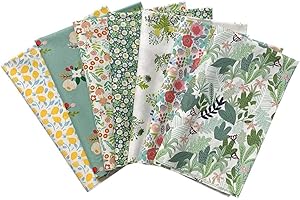 VILLFUL 100% Cotton Patchwork Fabric Squares DIY Sewing Cloth for Quilting 7pcs 50x50cm Green Floral