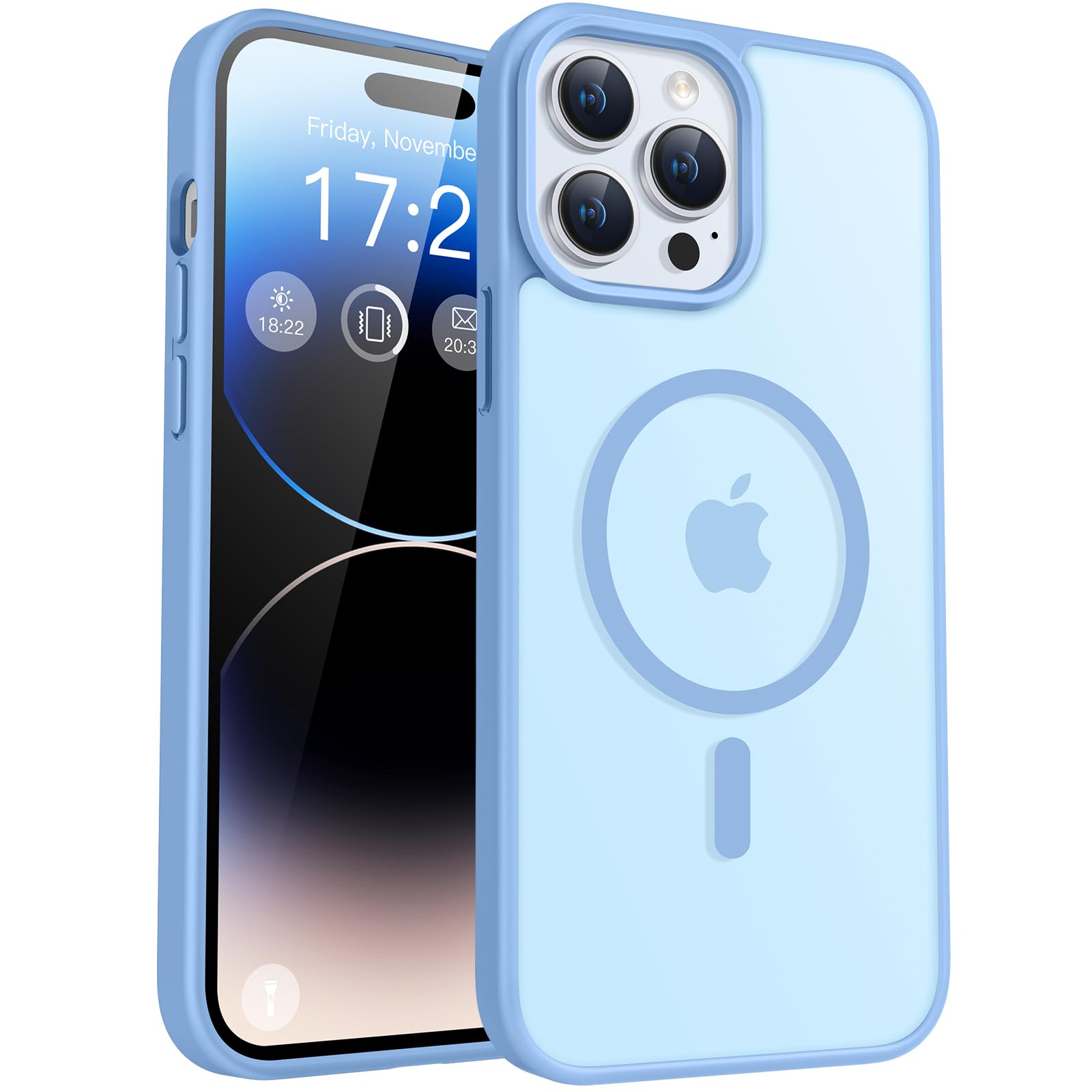 Photo 1 of PuyaTeya for iPhone 14 pro Phone Case, Compatible with Magnetic, Military Grade Drop Protection Translucent Matte Shockproof Anti-Scratch/Anti-Fingerprint Case for iPhone 14 pro (Azure Blue)
