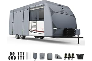 VINPATIO RV Cover, 7 Layers Heavy Duty RV & Trailer Cover, Toy Hauler Cover Fits 24'-27' RV Travel Trailer Camper Cover with Tongue Jack Cover, Extra Windproof Straps, Gutter Covers