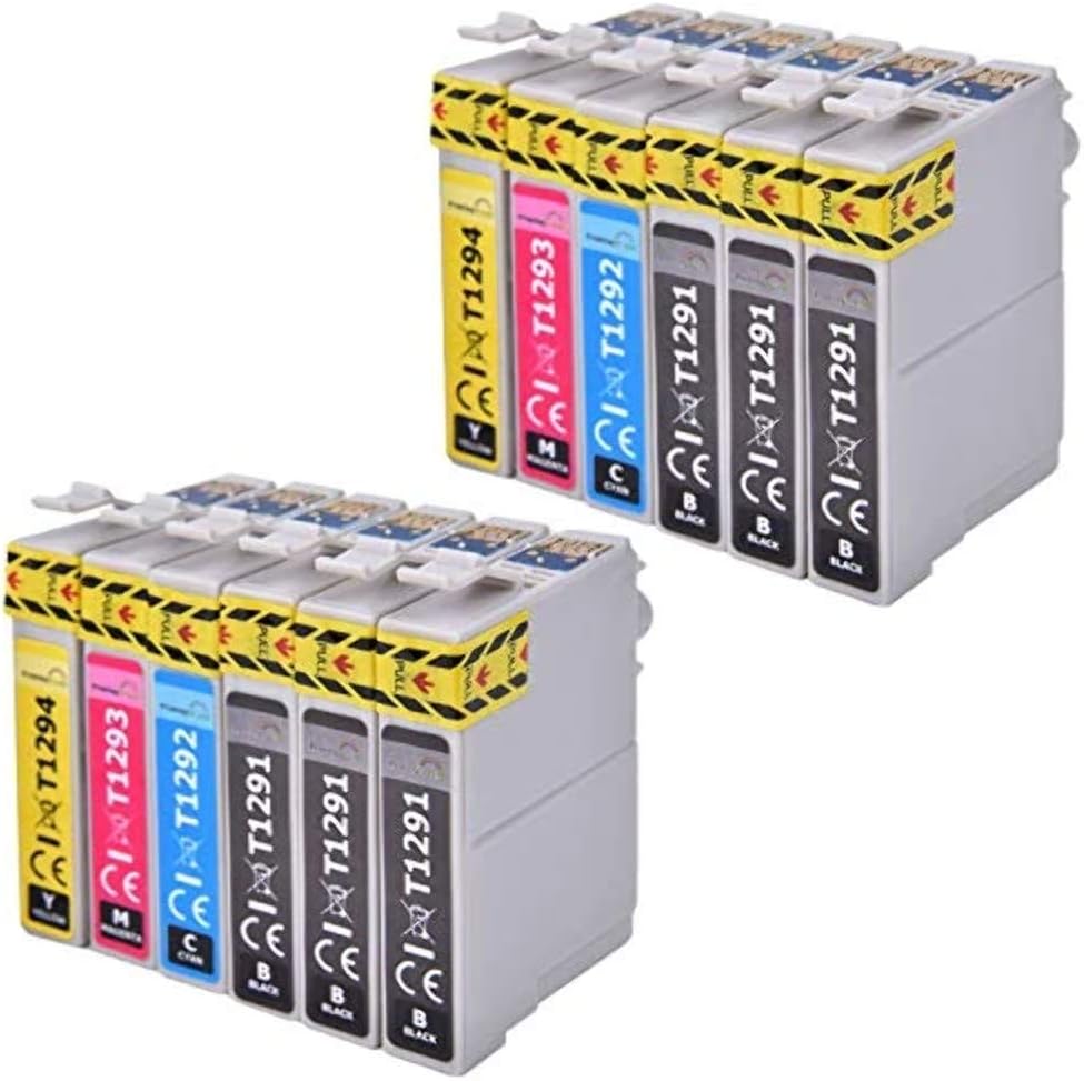 PrintingWorld Replacement Epson T1291 T1292 T1293 T1294 / T1295 Ink Cartridges for Epson Stylus SX425W SX235W SX435W SX445W SX535WD Epson Workforce WF-3520 WF-3530 WF-3540 6 Black, 2 Cyan, 2 Magenta, 2 Yellow