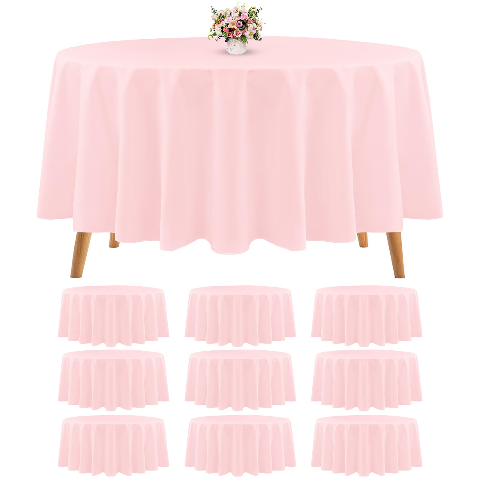 Photo 1 of 10 Packs Premium Round Tablecloth - 90 Inch Pink Polyester Table Cloth Bulk Washable Polyester Fabric Tablecloths for Wedding Party Banquet Buffet Table Holiday Dinner