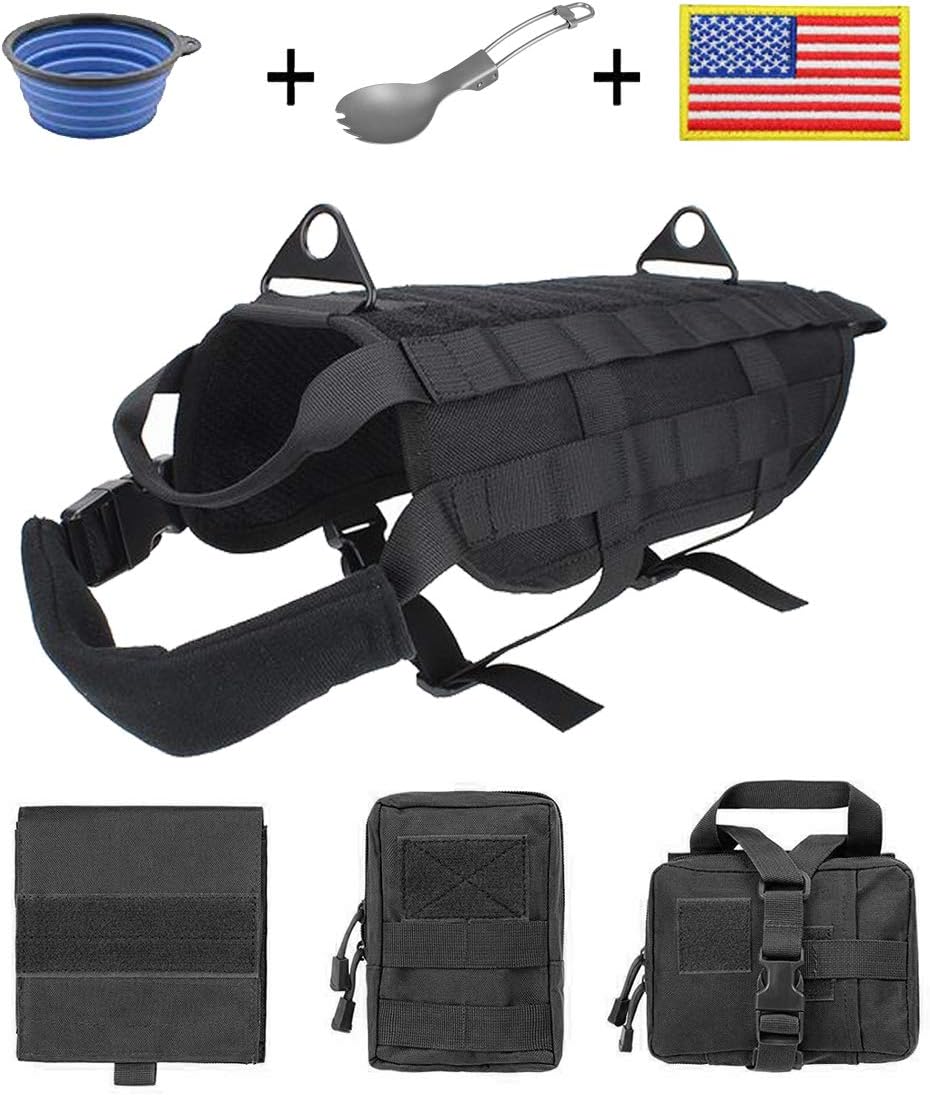 EJG Tactical Dog Harness Vest, with 3 Detachable Pouches