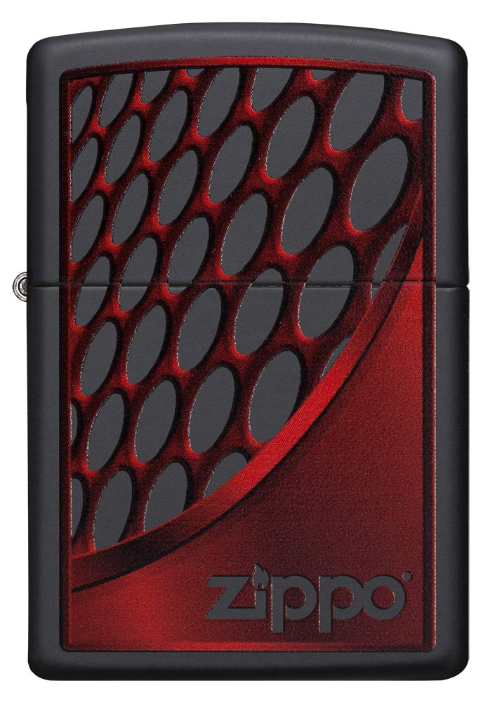 Zippo Windproof Lighter - Red And Chrome Color Image With Black Matte Finish - Refillable - Reusable - Windproof Design - Gift Box - Metal - Made In USA