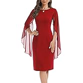 HELYO Women's Chiffon Cloak Sleeve Mini Cape Dress V-Back Semi-Formal Elegant Bodycon Wedding Guest Evening Cocktail Dresses