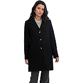 TAHARI womens Faux Wool Walker Coat With Notch Collar, Front Button Closure, Fully Lined With Stretch