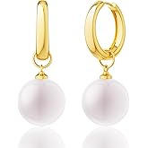 plucar Pearl Earrings for Women, Dainty Gold Hoop Earrings Trendy 14k Gold Plated Pearl Drop Earrings Hoops Hypoallergenic Huggie Earrings Gold Earrings Jewelry Gifts