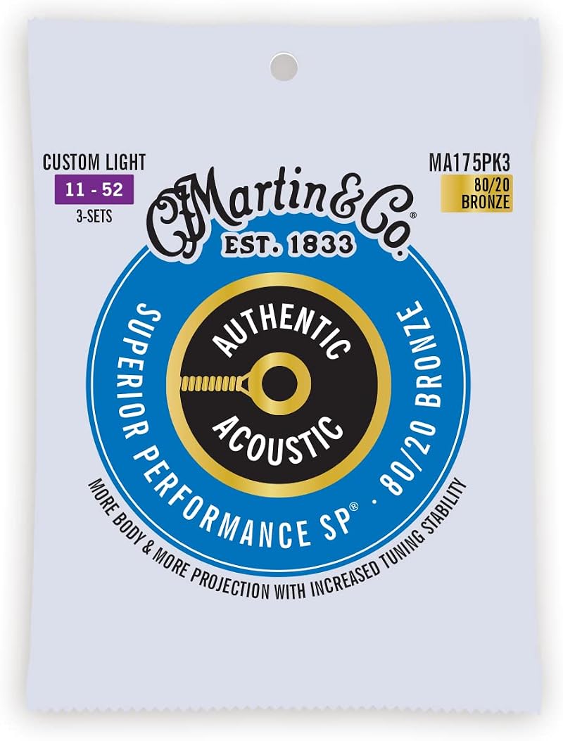 Martin MA175PK3 Authentic Acoustic SP 80/20 Bronze 3 Pack Custom Light 11-52