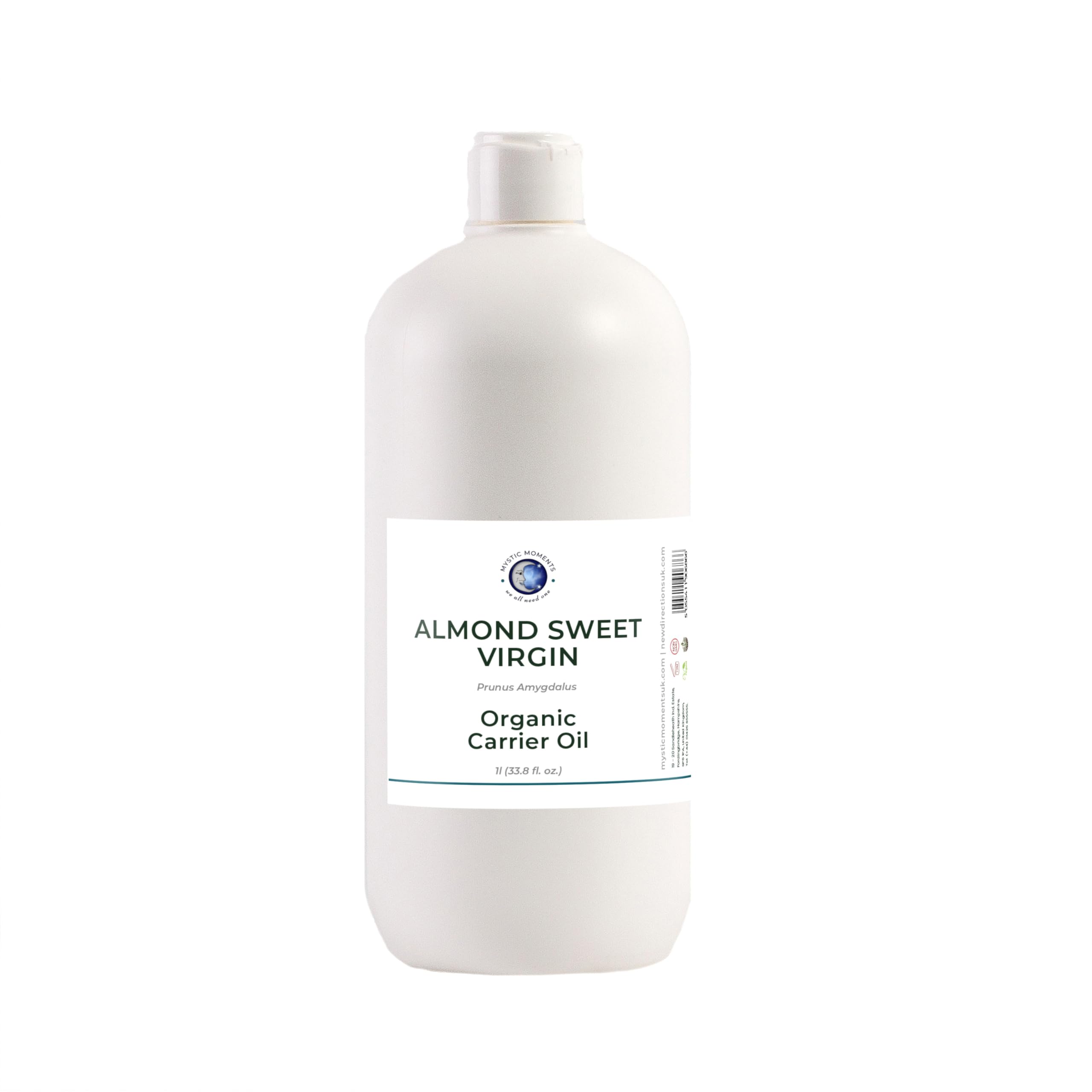Mystic Moments | Almond Sweet Virgin Organic Carrier Oil 1 Litre | Cold Pressed Prunus Amygdalus Dulcis | Vitamins & Fatty Acids | Skin & Hair Nourishment | Natural Massage Oil | Vegan GMO Free