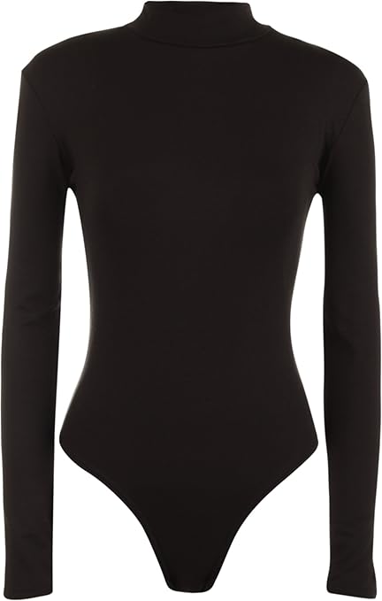 WearAll - Neu Damen Rollkragen Bodysuit Langarm Elastisch Gymnastikanzug Top - 8 Farben - Größe 36-42