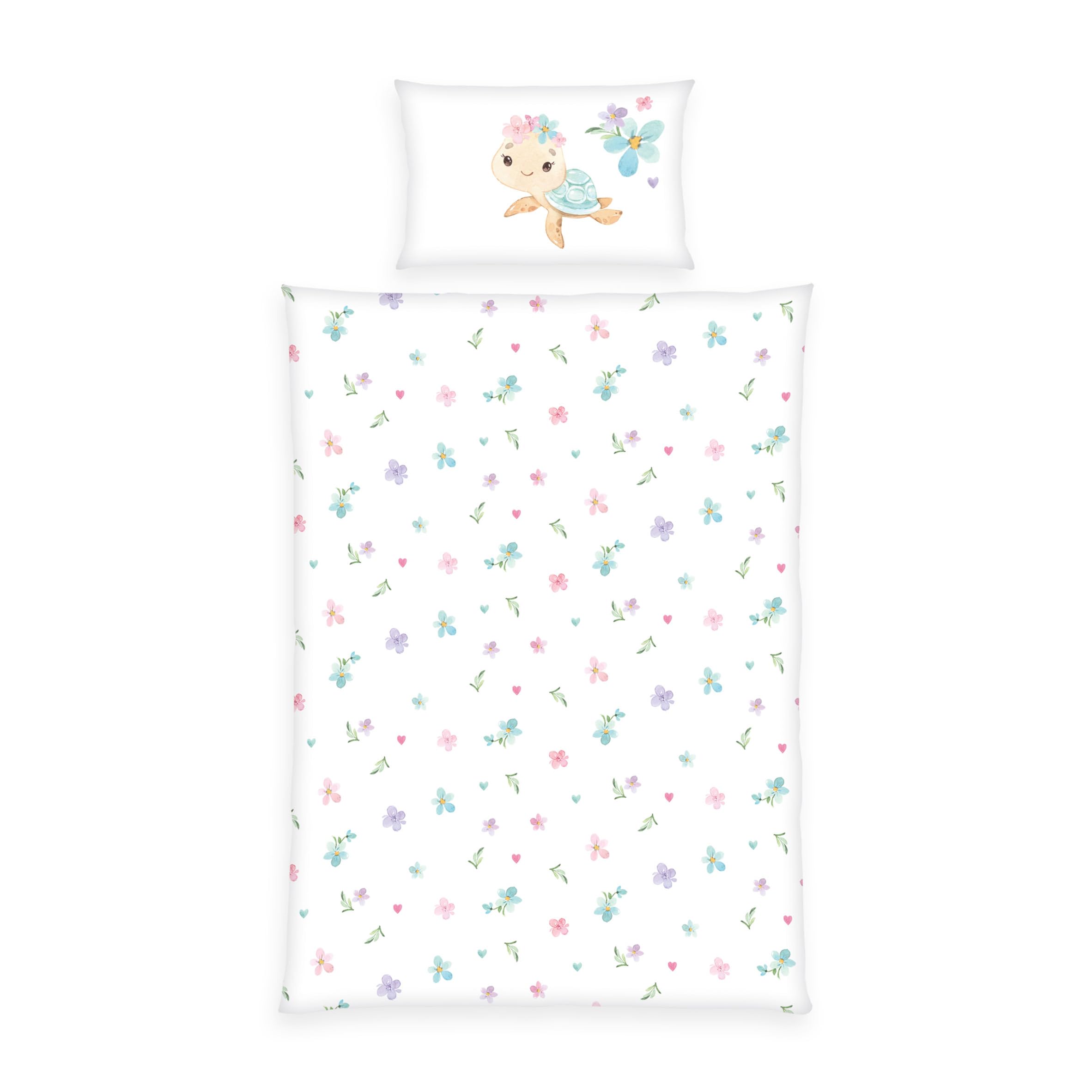 Herding Babybest Little Turtle Winter Bed Linen, Pillowcase 40 x 60 cm with Envelope Closure, Duvet Cover 100 x 135 cm, with Zip, 100% Cotton/Flannel, White