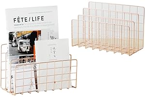 JIARI 2 Pack Decorative Book Organizer Magazine Holder Mail Sorters 3-Slot, Desktop File Sorter Organizer Bookshelf Bookends Book End, Metal Bookend (2 Pack Rose Gold)