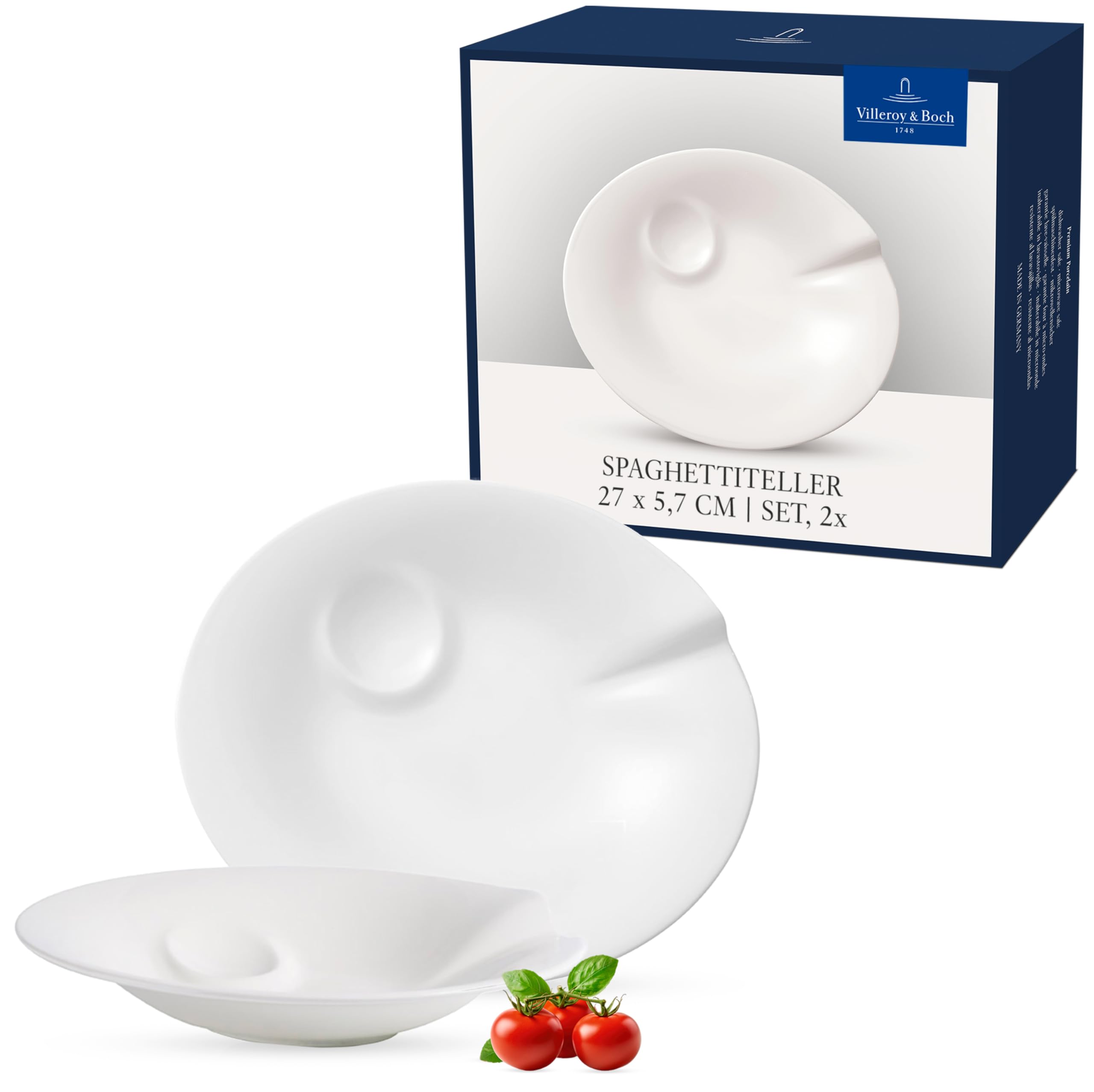 Villeroy & Boch Pasta Passion Spaghetti Plate, Set of 2, 30.7 x 26.3 x 5.7 cm, Premium Porcelain, White